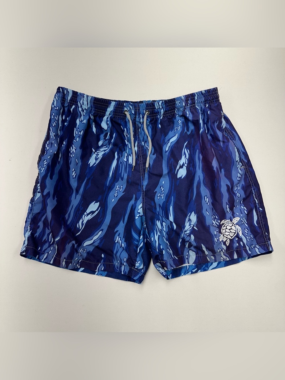 Vilebrequin Moorea Sand Turtle Swim Trunks Men's 2XL Lined Embroidered Blue